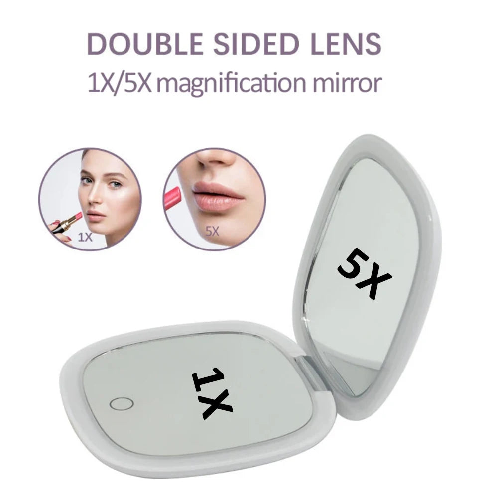 Compact LED Makeup Mirror with 2X Magnification