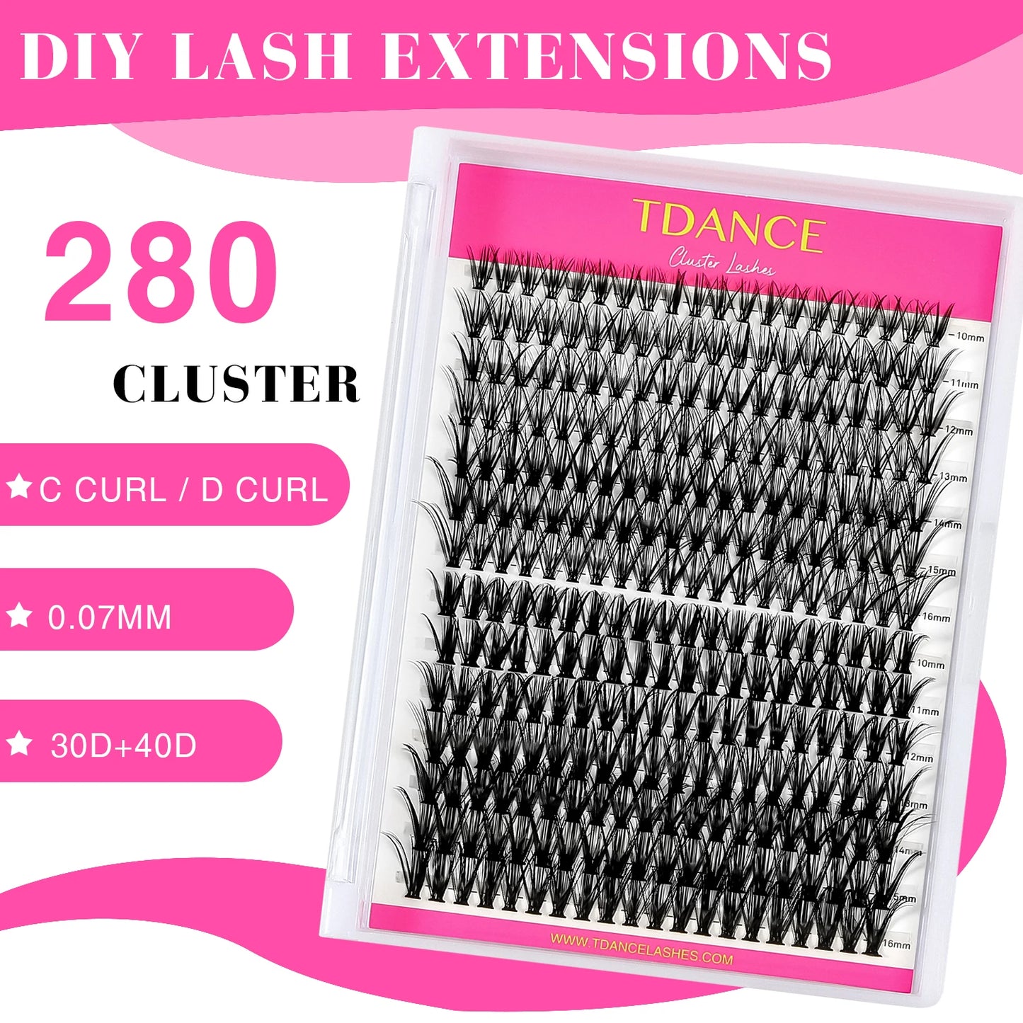 280PCS DIY Mix Clusters Kit 30D/40D Lash Bond and Seal and Remover