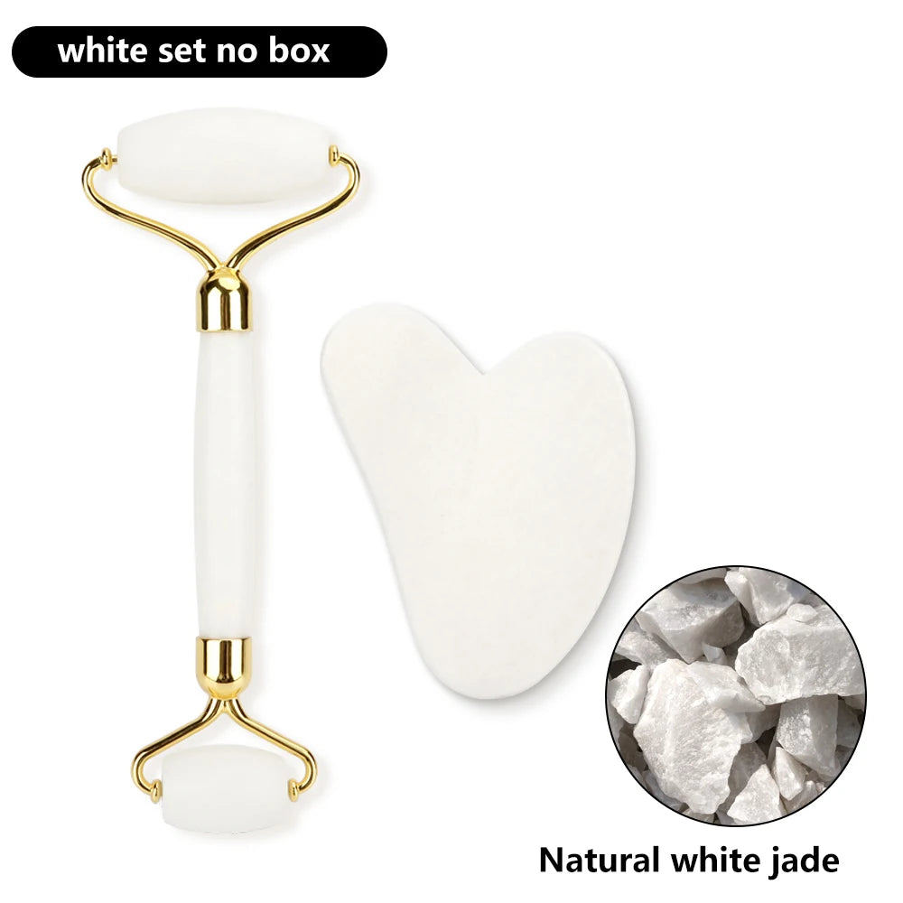 Natural Rose Quartz Jade Roller & Gua Sha Set with Box