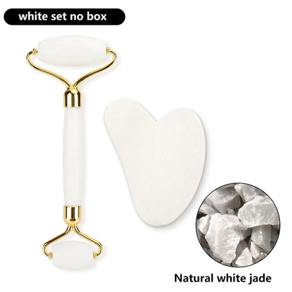 Natural Rose Quartz Jade Roller & Gua Sha Set with Box