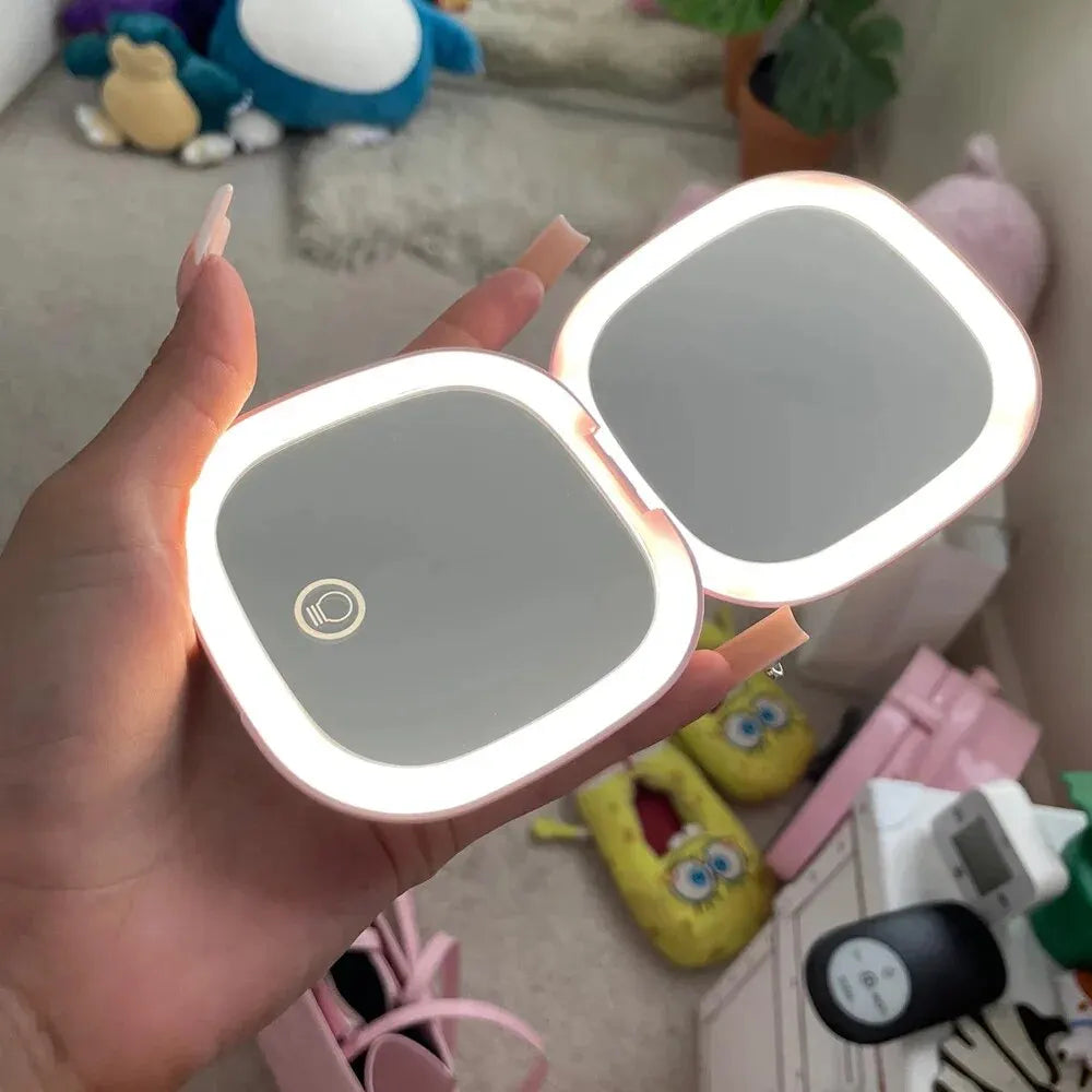 Compact LED Makeup Mirror with 2X Magnification