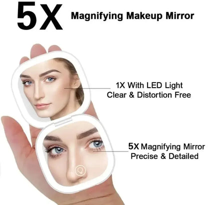 Compact LED Makeup Mirror with 2X Magnification