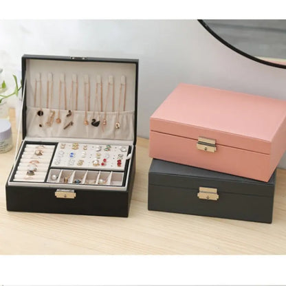 Double Layer Leather Jewelry Box with Latch