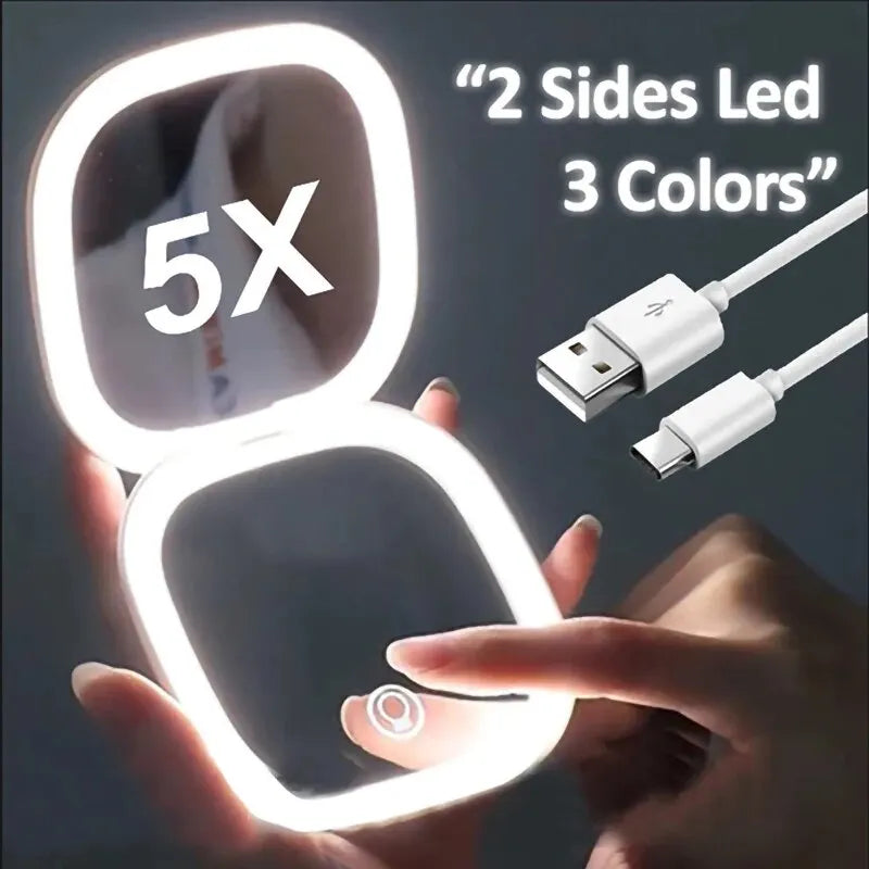 Compact LED Makeup Mirror with 2X Magnification