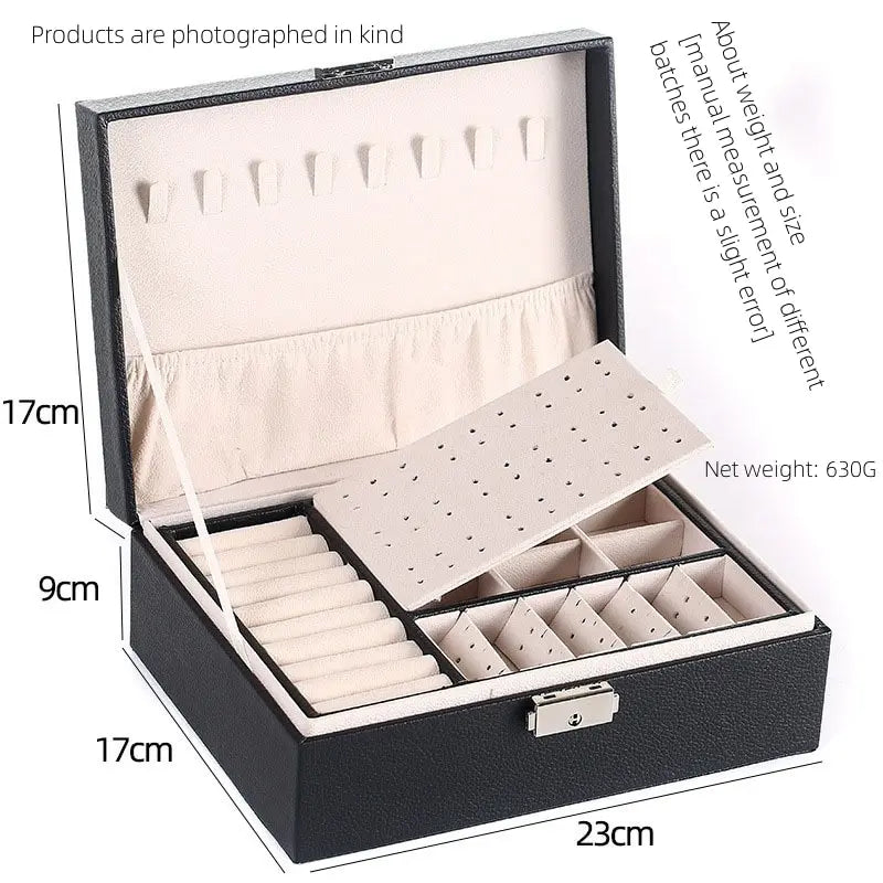 Double Layer Leather Jewelry Box with Latch