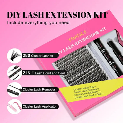 280PCS DIY Mix Clusters Kit 30D/40D Lash Bond and Seal and Remover