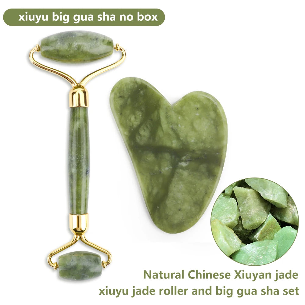 Natural Rose Quartz Jade Roller & Gua Sha Set with Box